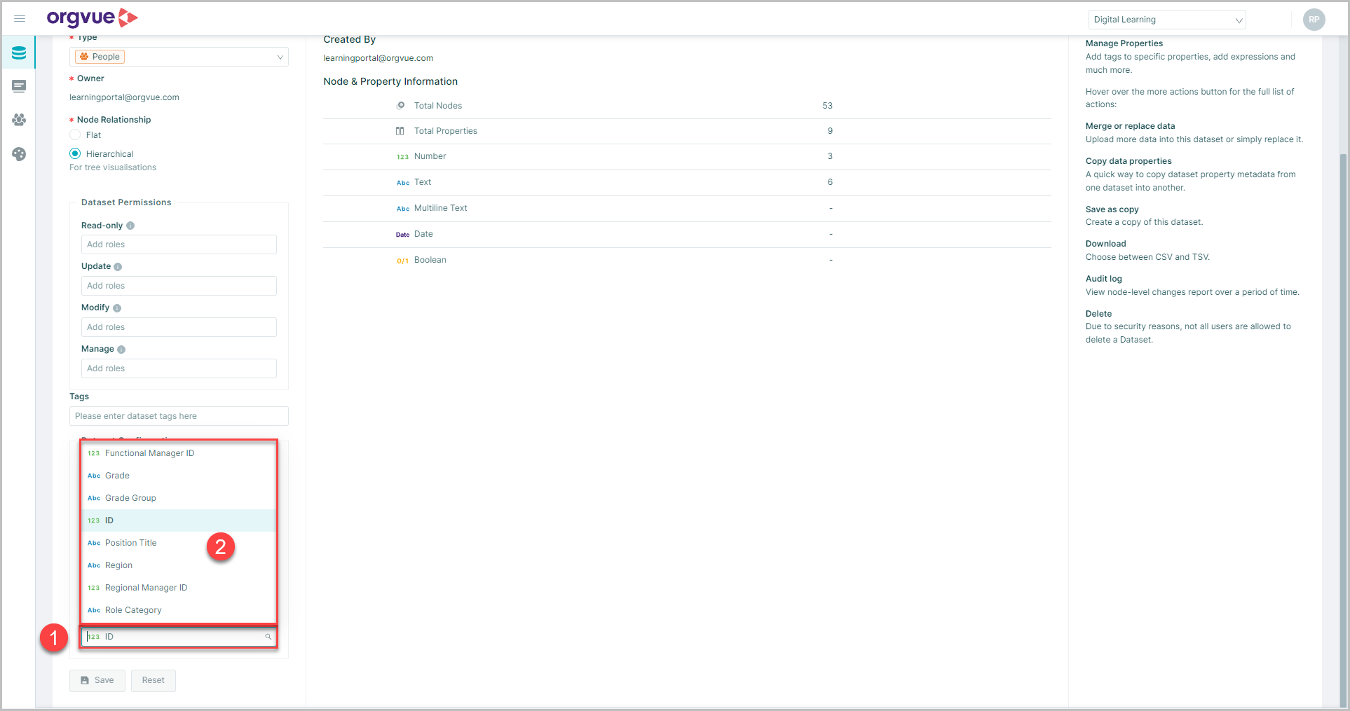 Dataset Metadata | Orgvue Settings User Guide