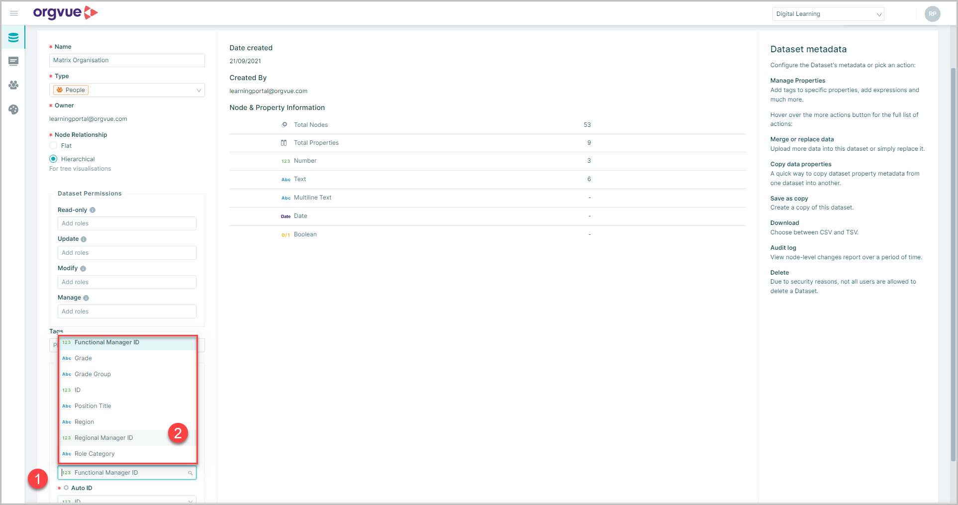 Dataset Metadata | Orgvue Settings User Guide