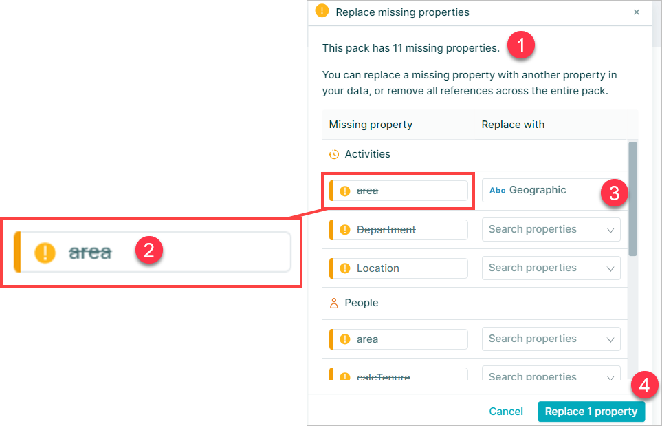 Replace missing properties | Workspace User Guide