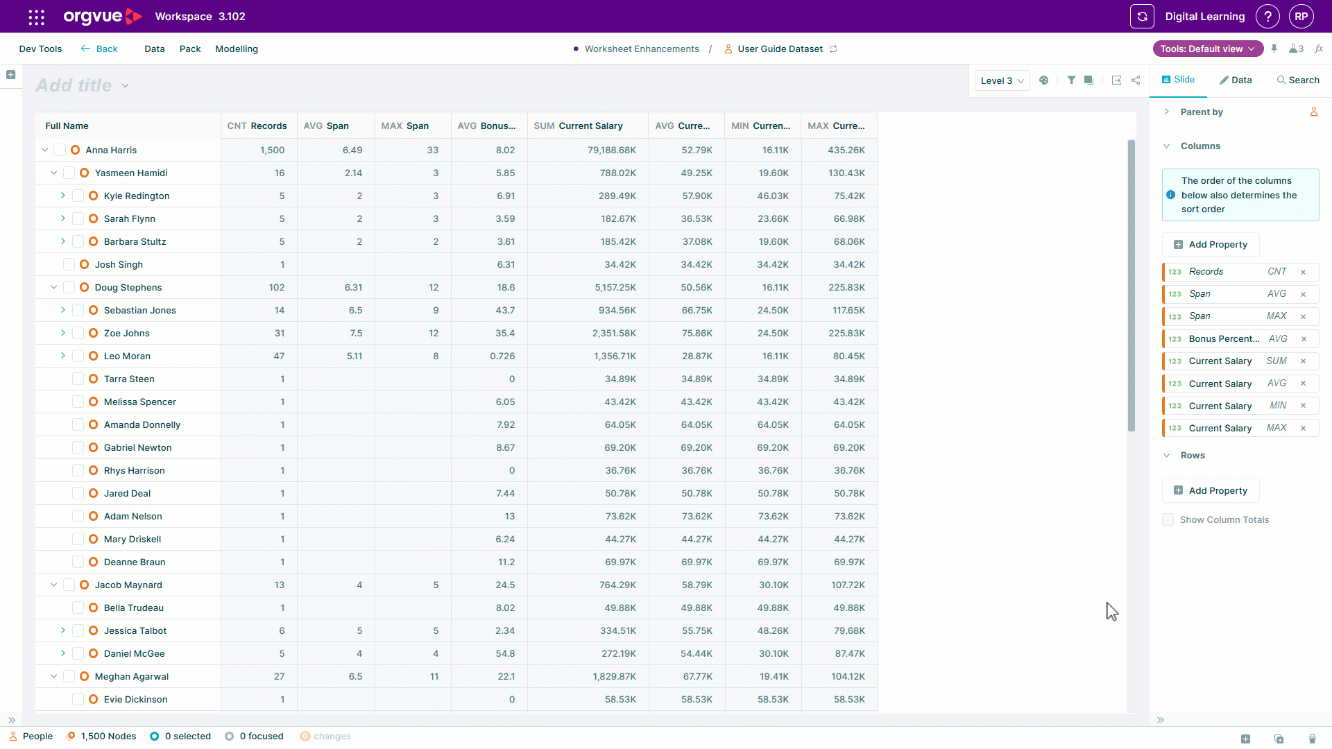 Worksheet Slide | Workspace User Guide